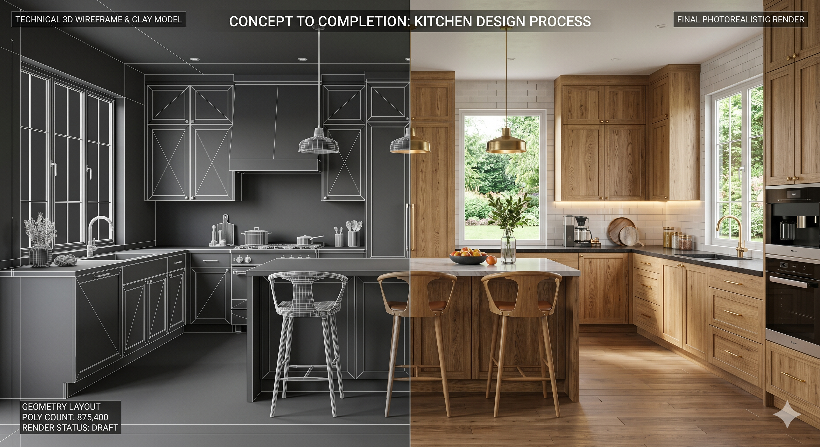 Mutfak yenileme sürecinde 3D modelleme ve fotogerçekçi render aşamaları