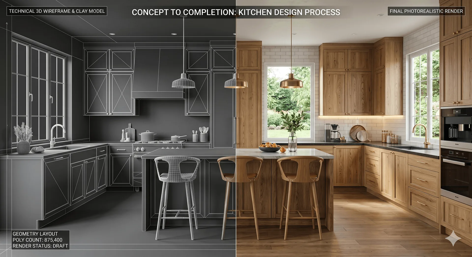 Mutfak yenileme sürecinde 3D modelleme ve fotogerçekçi render aşamaları